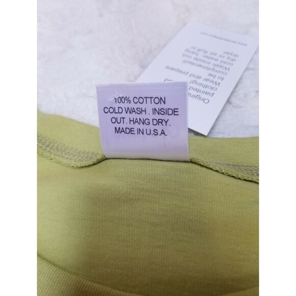 New Lauriejo Designs Womens Medium Handpainted Sunflower Top 3/4 Sleeve Lime USA - Picture 6 of 8